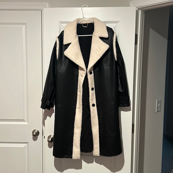 Jackets & Blazers - Black leather faux fur full length jacket